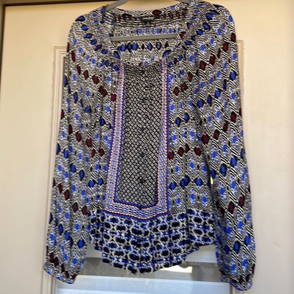 Lucky Brand Ikat Boho Long Sleeve Blouse